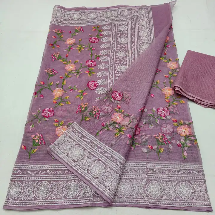 Kota doria saree with embroidery work uploaded by business on 3/25/2023