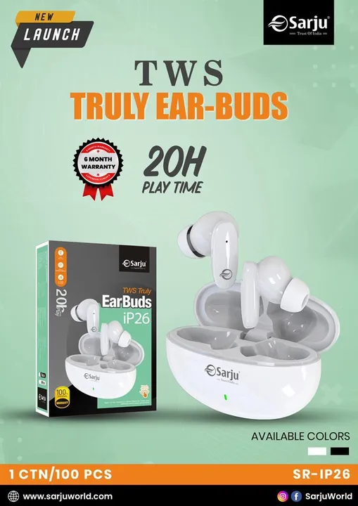 Post image Sarju Tws Truly earbuds  20 h play time  6 month warranty