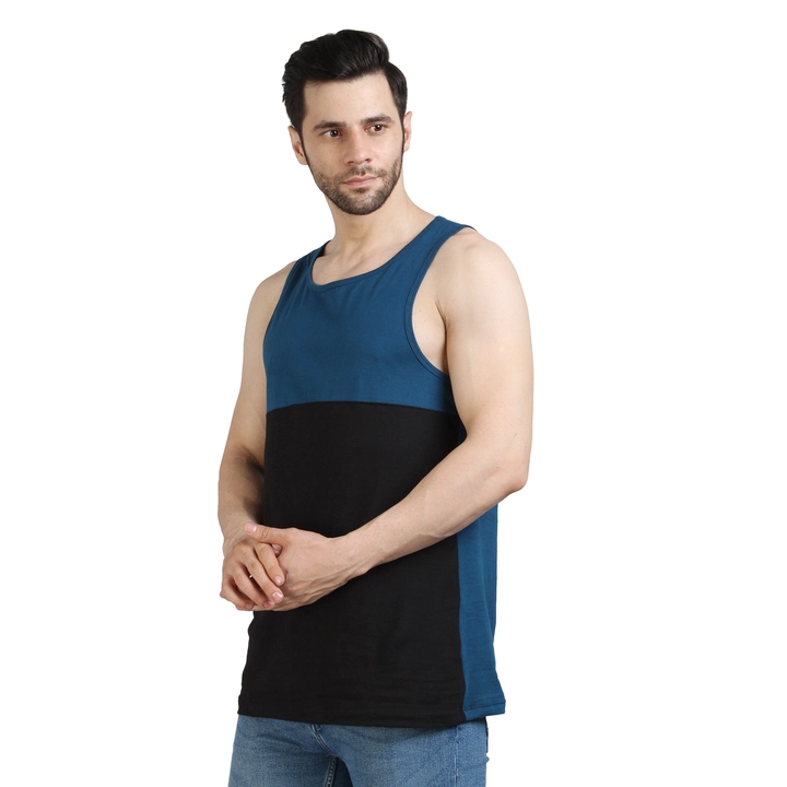 Men's Tank Vest color block black_teal  uploaded by Youthpoi clothing  on 3/25/2023