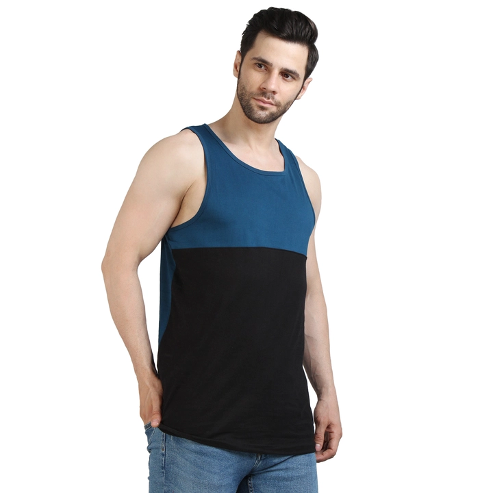 Men's Tank Vest color block black_teal  uploaded by Youthpoi clothing  on 3/25/2023