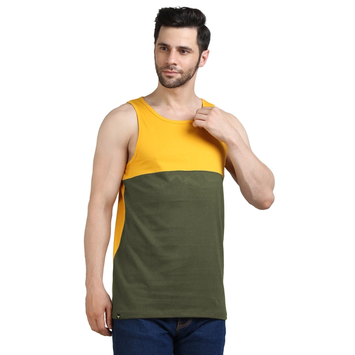 Men's Tank Vest color block yellow_olive uploaded by Youthpoi clothing  on 3/25/2023