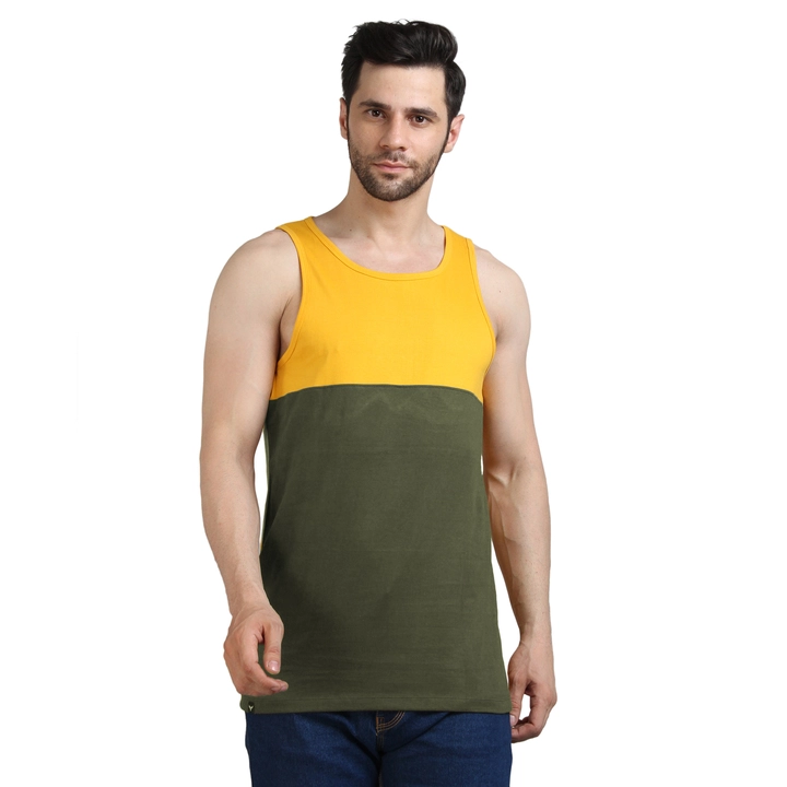 Men's Tank Vest color block yellow_olive uploaded by Youthpoi clothing  on 3/25/2023