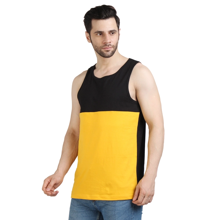 Men's Tank Vest color block black_yellow uploaded by business on 3/25/2023