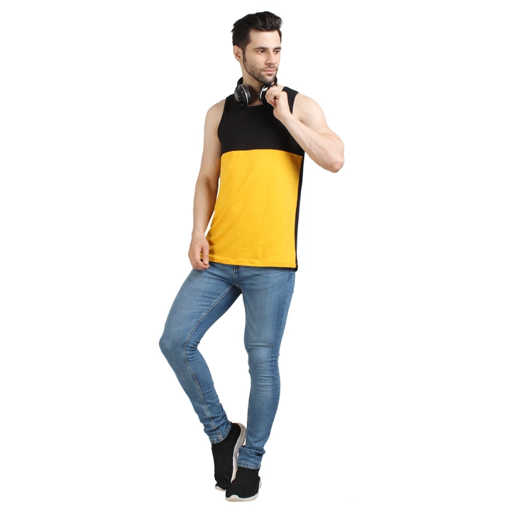 Men's Tank Vest color block black_yellow uploaded by Youthpoi clothing  on 3/25/2023