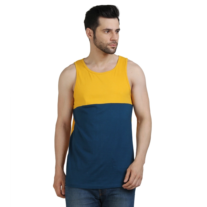 Men's Tank Vest color block  yellow_teal uploaded by Youthpoi clothing  on 3/25/2023
