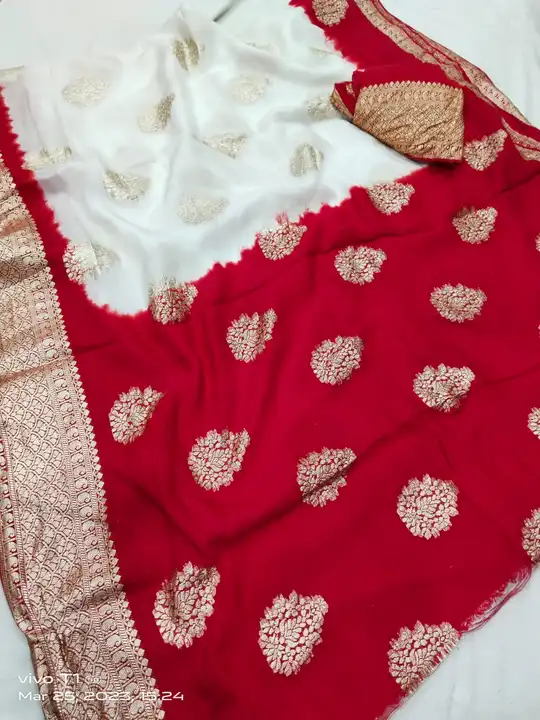 Super new design launch
👉👉pure rasien banrshi dola silk fabric
👉contrash blouse
👉jaipuri hand  uploaded by Gotapatti manufacturer on 3/25/2023