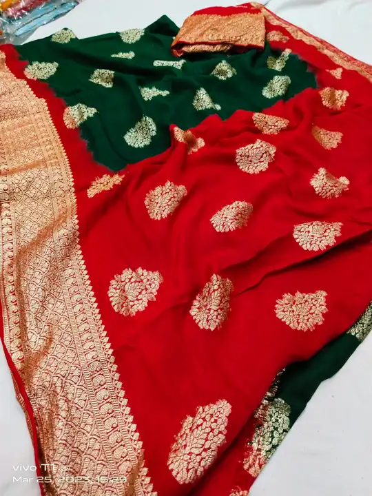 Super new design launch
👉👉pure rasien banrshi dola silk fabric
👉contrash blouse
👉jaipuri hand  uploaded by Gotapatti manufacturer on 3/25/2023