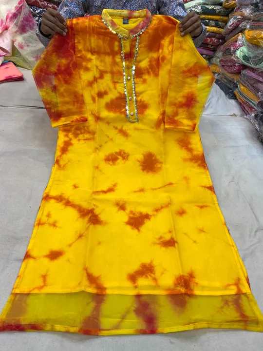 New launch kurti 
Fabric organza silk 
Bijiya lace on neck 
Beautiful floral colour 
3/4 selves
Size uploaded by Gotapatti manufacturer on 3/25/2023