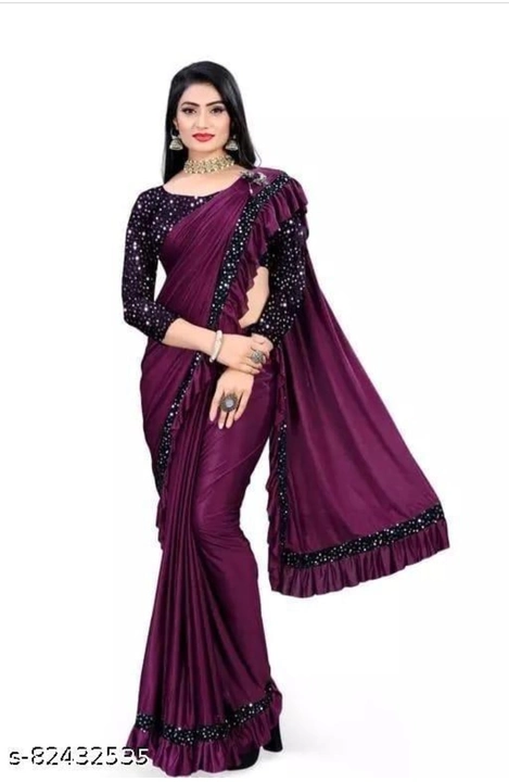 Ready to wear Lycra Purple Ruffle Saree With blouse,sari,saree,sequnce saree uploaded by business on 3/26/2023