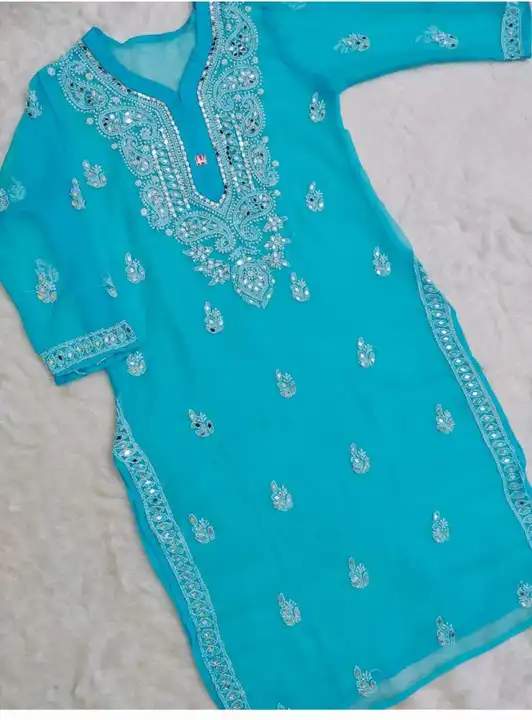 Georgette Chikankari Handwork Kurti with Mirror and Inner uploaded by The Lucknoweez 7319858017 on 3/26/2023