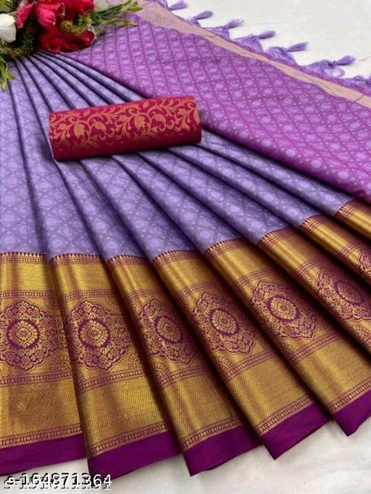 Banarasi cotton silk saree with blouse pices. uploaded by Royal Market on 3/26/2023