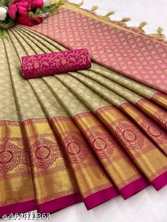 Banarasi cotton silk saree with blouse pices. uploaded by business on 3/26/2023