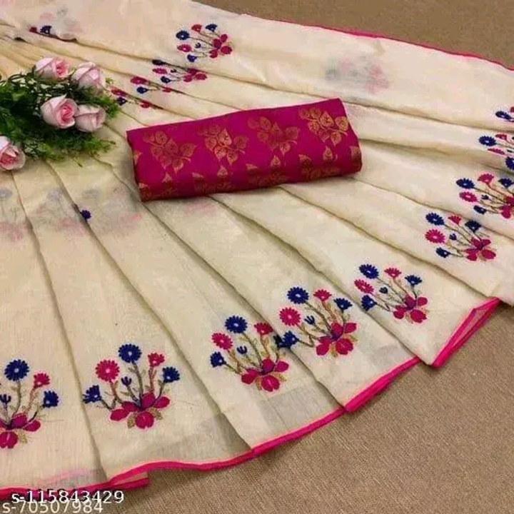 Chanderi cotton saree with blouse pices. uploaded by Royal Market on 3/26/2023