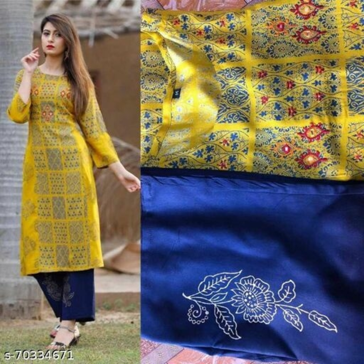 Rayon embroidery yellow kurti and palazzo set uploaded by Kana textile on 3/26/2023