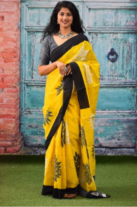 Traditional hand block printed Ikkat pure cotton Saree with Unstitched blouse piece for women uploaded by Sk creation  on 5/30/2024