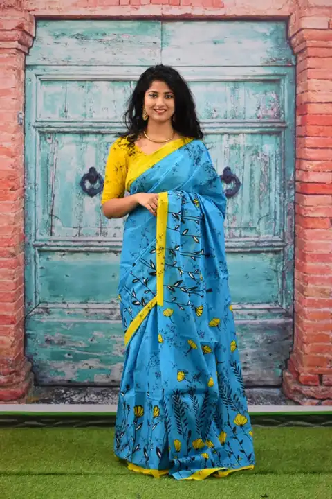 Traditional hand block printed Ikkat pure cotton Saree with Unstitched blouse piece for women uploaded by Sk creation  on 3/26/2023