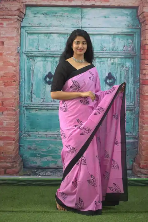 Traditional hand block printed Ikkat pure cotton Saree with Unstitched blouse piece for women uploaded by Sk creation  on 5/30/2024