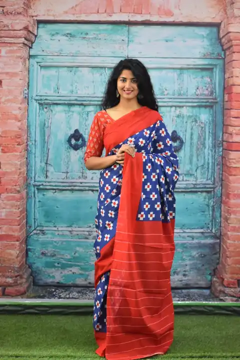 Traditional hand block printed Ikkat pure cotton Saree with Unstitched blouse piece for women uploaded by Sk creation  on 3/26/2023
