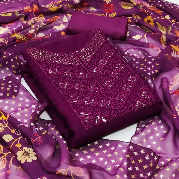 Fabric Details: 

Top Fabric :- *JORJAT*  -  *MULTI SQUANCE WORK*

BOTTOM +INNER  Fabric :-  *SANTOO uploaded by SHIVA ENTERPRISE on 3/26/2023