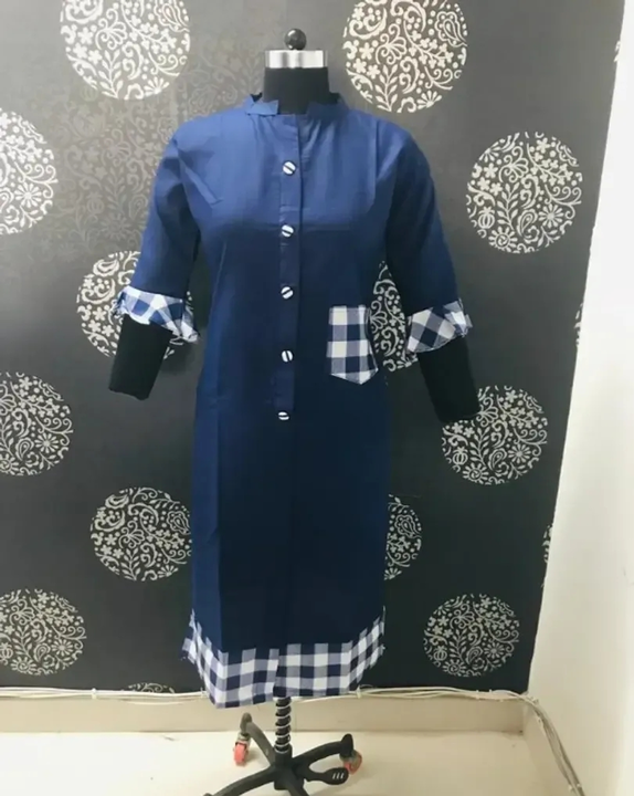Stylish Navy Blue Bell Sleeves Cotton Kurti For Women's uploaded by Girls collection  on 3/26/2023