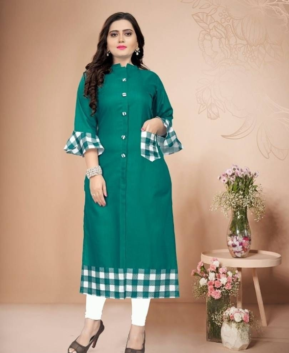 Stylish Green Bell Sleeves Cotton Kurti For Women's uploaded by Girls collection  on 3/26/2023
