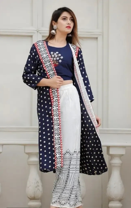 Embroidered Ethnic Sleeveless Crop Top Style Kurta Kurti with Printed Palazzo Pants and Printed Jack uploaded by Girls collection  on 3/26/2023