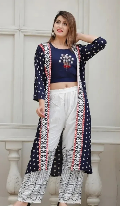 Embroidered Ethnic Sleeveless Crop Top Style Kurta Kurti with Printed Palazzo Pants and Printed Jack uploaded by Girls collection  on 3/26/2023