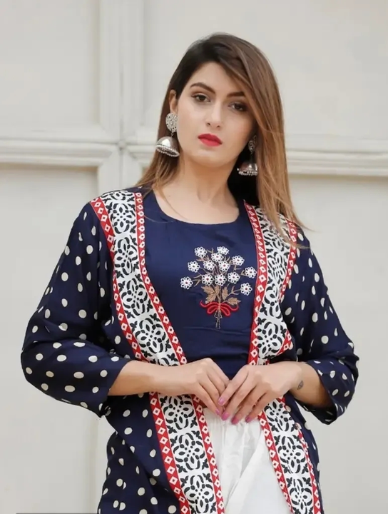 Embroidered Ethnic Sleeveless Crop Top Style Kurta Kurti with Printed Palazzo Pants and Printed Jack uploaded by Girls collection  on 3/26/2023