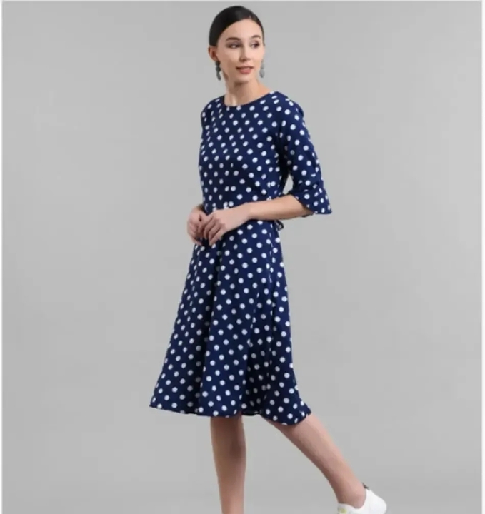 Vivient Women Nevy Blue Polka Dot Midi Dress uploaded by Girls collection  on 3/26/2023