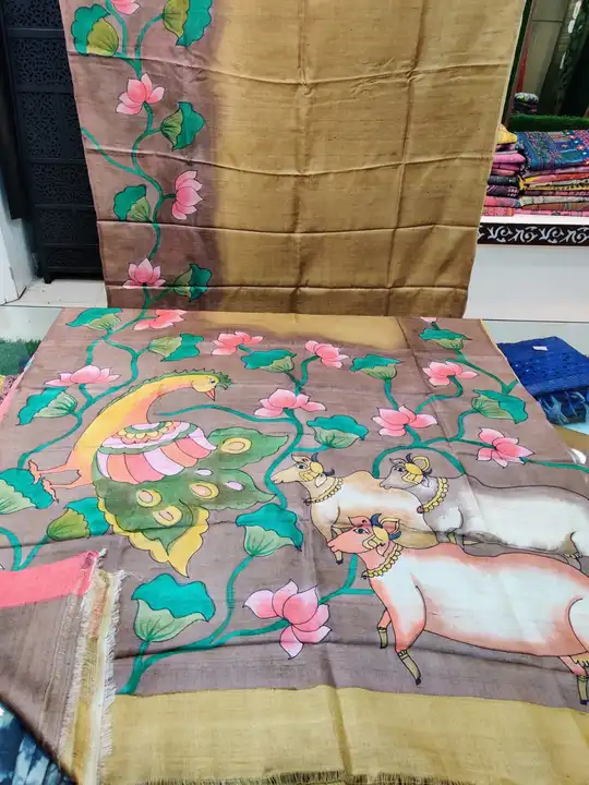 Tussar Pichwai work uploaded by Patralekha Textile on 3/26/2023