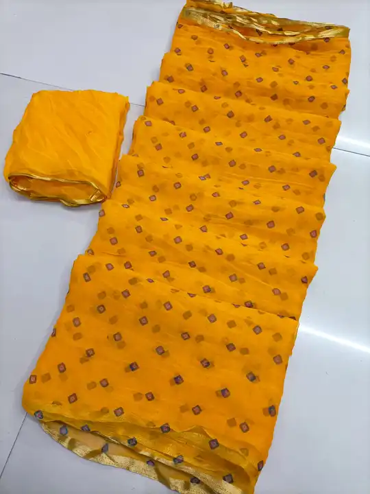 *NEW DESIGN LAUNCHED*

🥳Semi Chiffon Jari Pipin Fabric Jaipuri Print Bhandej......🥻

😍😍With Doub uploaded by Gotapatti manufacturer on 3/26/2023
