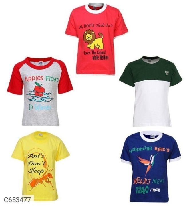 Post image Kids tshirt pack of 5 @cod  Gpay Phonepay

800/- rs

FREE SHIPPING ALL OVER INDIA 

*Catalog Name:* Boys Printed T-Shirts (Pack of 5)

*Details:*
Description: It Has 5 Pieces of T-Shirt 
Age: 0-6 Months, 6-12 Months, 12-18 Months, 18-24 Months, 2-3 Years, 3-4 Years, 5-6 Years
Material: Cotton
Size: 18.6 (0-6 Months), 20.4 ( 6-12 Months), 22.6 (12-18 Months), 24.4 (18-24 Months), 26 (2-3 Years), 27.5 (3-4 Years), 29 (5-6 Years)
Length: 10.5 (0-6 Months), 11 ( 6-12 Months), 12 (12-18 Months), 13 (18-24 Months), 15.5 (2-3 Years), 16.5 (3-4 Years), 17.8(5-6 Years)
Work: Printed
Designs: 4

💥 *FREE Shipping* 
💥 *FREE COD* 
💥 *FREE Return &amp; 100% Refund* 
🚚 *Delivery*: Within 7 days
