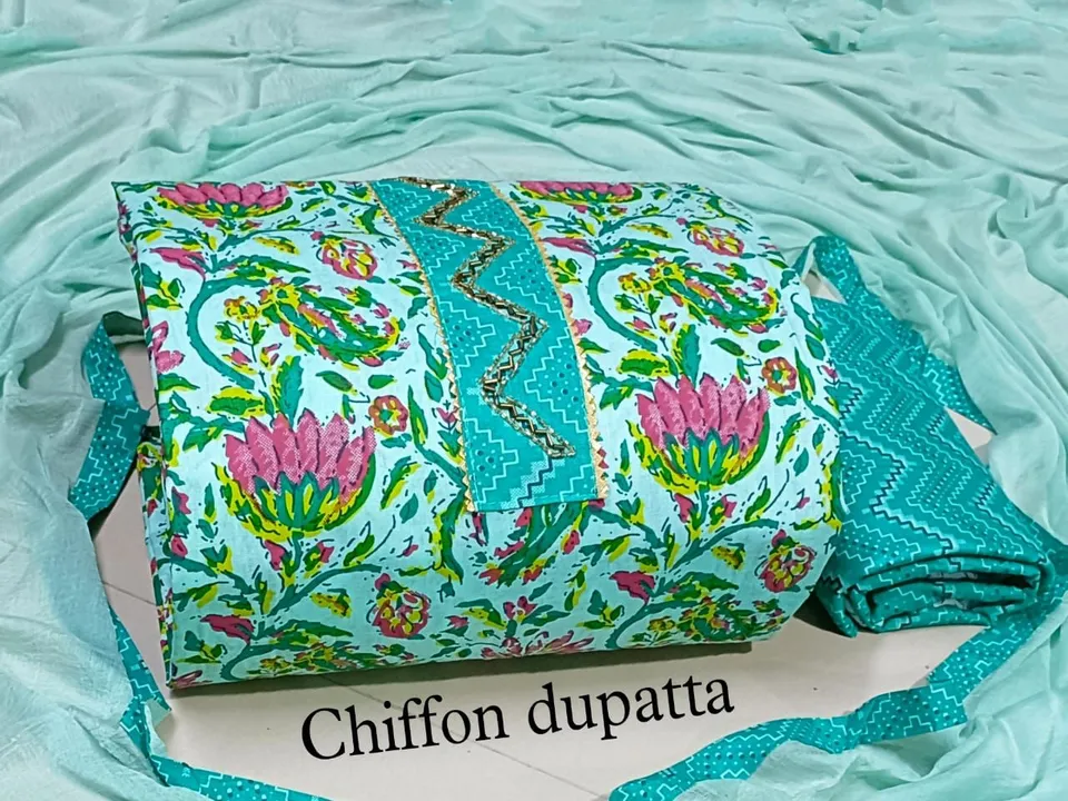 Fancy cotton dress with chiffon dupatta  uploaded by Heena fashion house on 3/27/2023