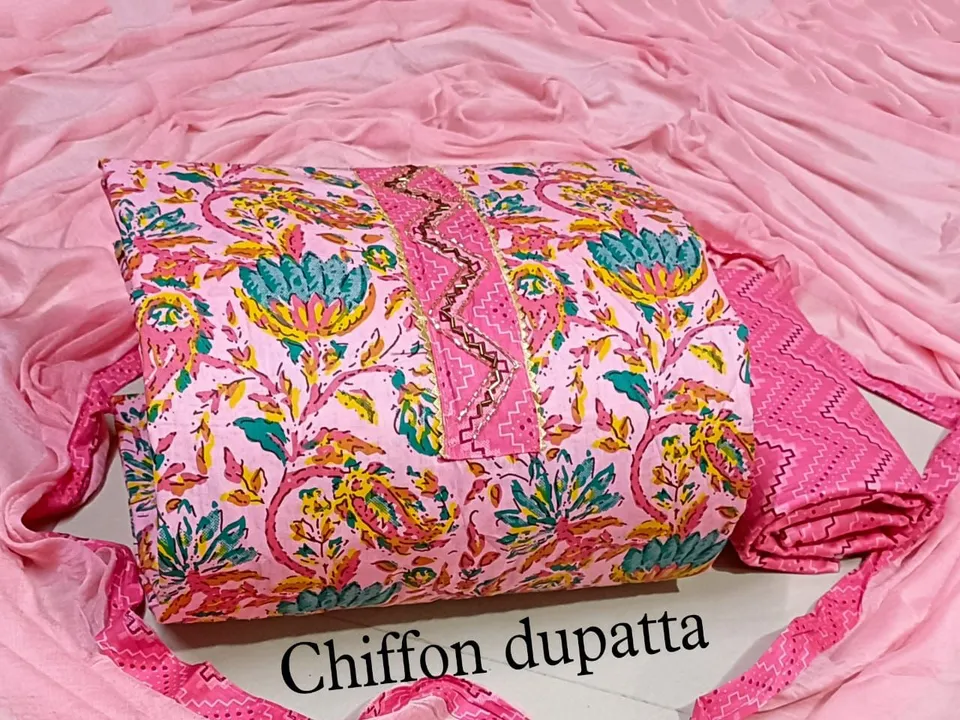 Fancy cotton dress with chiffon dupatta  uploaded by Heena fashion house on 3/27/2023