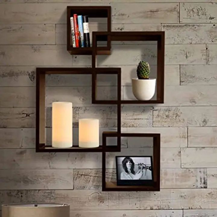 Intersecting Wall Shelves for Living Room MDF Set of 4 (Brown) uploaded by Zenzi Creations LLP on 3/27/2023