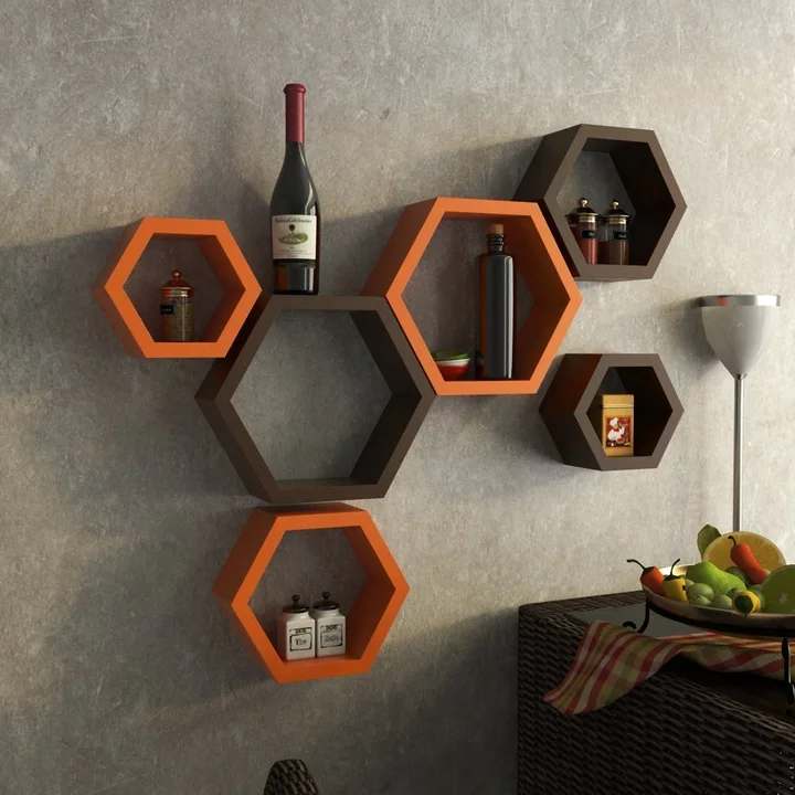 Hexagon Shape Wall Shelf for Living Room Set of 6 MDF uploaded by business on 3/27/2023