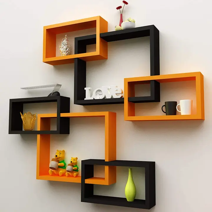 Intersecting Wall Shelves Set of 6 MDF Orange & Black  uploaded by Zenzi Creations LLP on 3/27/2023