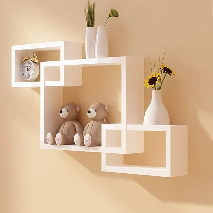 Intersecting Wall Shelves for Living Room MDF Set of 3 White uploaded by Zenzi Creations LLP on 3/27/2023