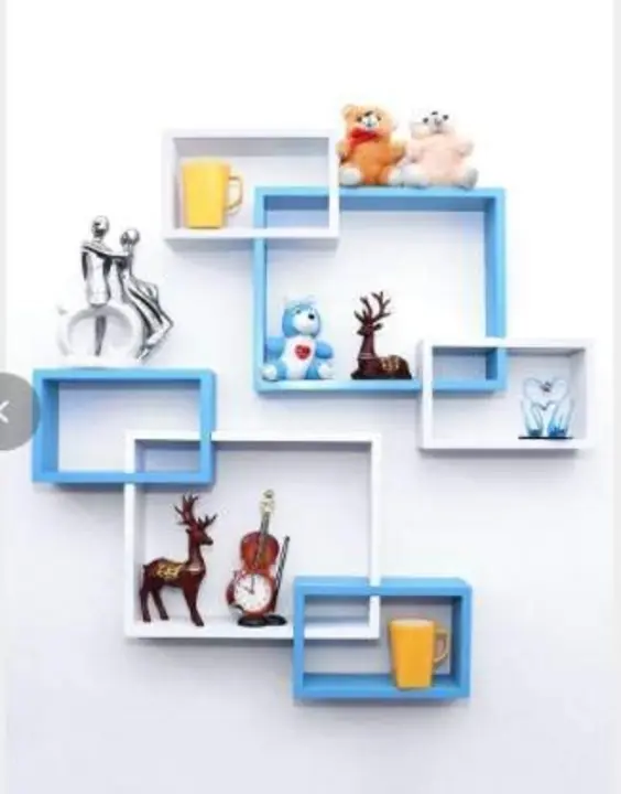 Intersecting Wall Shelves for Living Room MDF Set of 6 Black and Blue uploaded by Zenzi Creations LLP on 3/27/2023