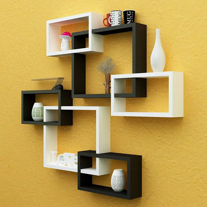 Intersecting Wall Shelves for Living Room MDF Set of 6 Black and White  uploaded by business on 3/27/2023