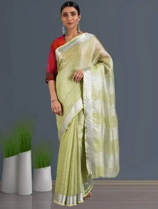 Tissue lilen saree  uploaded by Rajdev handloom on 3/27/2023
