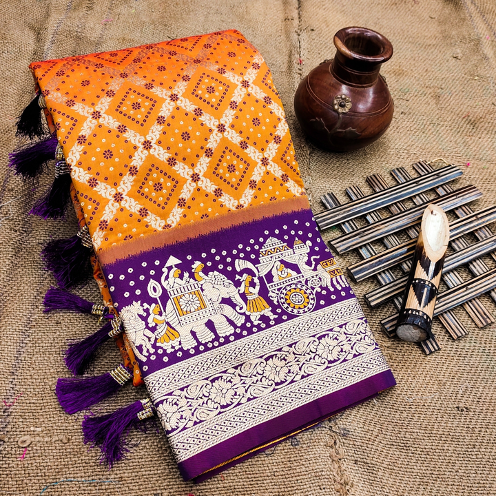 Silk Patola Design weaving all over the saree ,Rich Zari weaving pallu. Beautiful Palache weaving De uploaded by DHANANJAY CREATION  on 3/27/2023