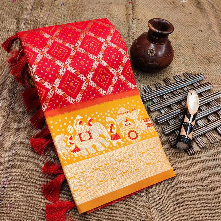 Silk Patola Design weaving all over the saree ,Rich Zari weaving pallu. Beautiful Palache weaving De uploaded by DHANANJAY CREATION  on 3/27/2023