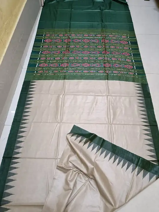 Tussar by eri silk sarees Temple border ikkat weaving design pallu whit blouse  uploaded by Gopalpur Handloom saree on 5/25/2024