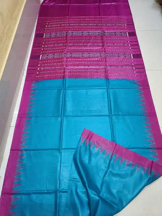 Handloom Tussar by eri silk sarees Temple border ikkat weaving design pallu whit blouse  uploaded by Gopalpur Handloom saree on 5/23/2024