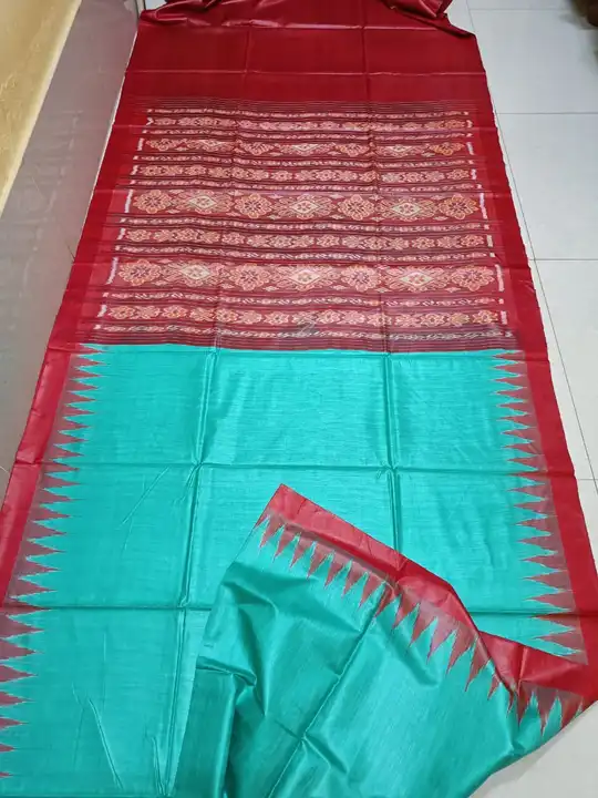 Handloom Tussar by eri silk sarees Temple border ikkat weaving design pallu whit blouse  uploaded by Gopalpur Handloom saree on 3/27/2023
