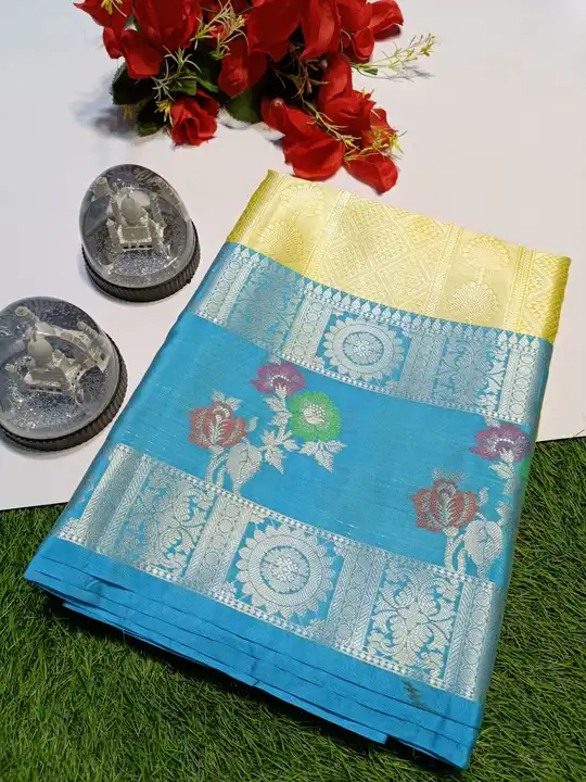 Banarasi soft silk saree with rich zari border and pallu uploaded by Banaras art silk on 3/27/2023