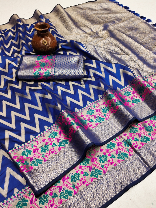 Dhananjay creation: Soft lichi silk saree with beautiful zari weaving pallu uploaded by Dhananjay Creations Pvt Ltd. on 3/28/2023