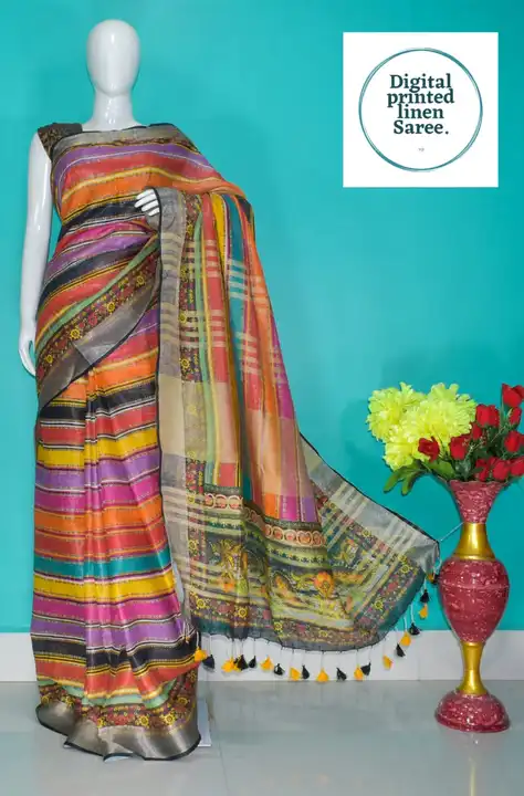 100% pure lilen by linen degital print saree uploaded by business on 3/28/2023