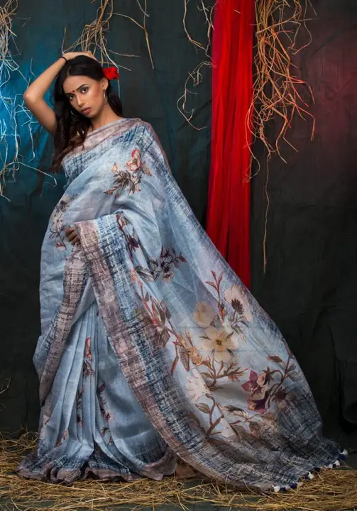 100% pure lilen by linen degital print saree uploaded by business on 3/28/2023